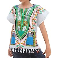 RaanPahMuang Branded Cotton Childs Dashiki Shirt Tassels and Pockets White Tone
