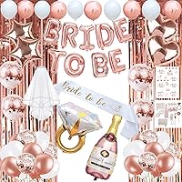 Bachelorette Party Decorations - Rose Gold Bridal Shower Party Decor and Supplies Kit Bride To Be Sash, Veil, Temporary Tattoos, Confetti Balloons Pack Fringe Curtain.