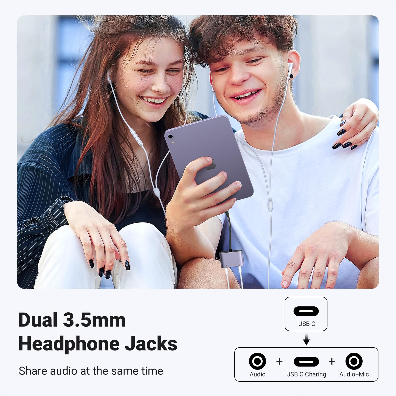 UGREEN USB C to 3.5mm Audio Adapter Type C Aux Headphone Jack DAC Stereo Mic HiFi Right Angle Dongle Bundle USB C to 3.5mm Audio Adapter 3 in 1 Charger and Headphone Splitter