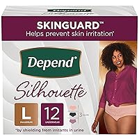 Depend Silhouette Adult Incontinence and Postpartum Underwear for Women, Large, Maximum Absorbency, Black, Pink and Berry, 12 Count, Packaging May Vary
