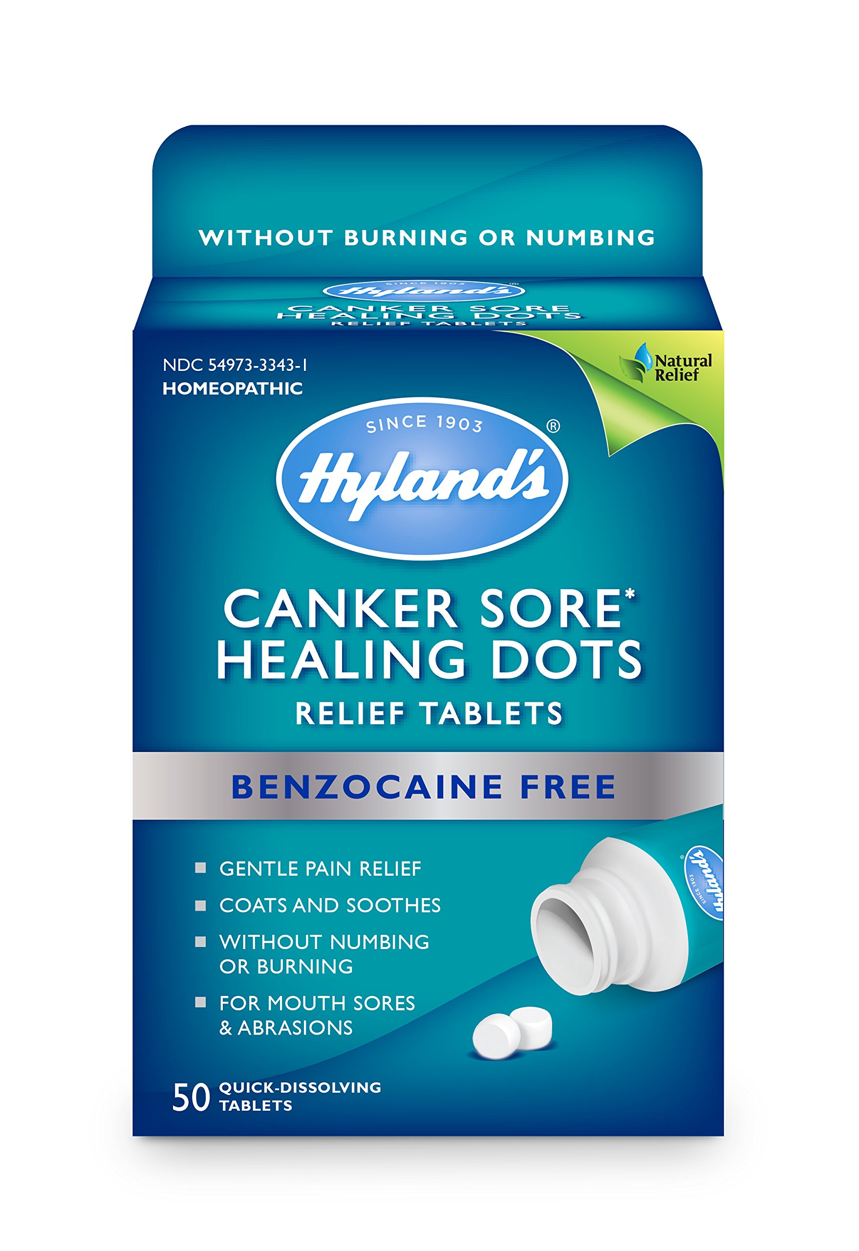 Canker Sore Relief Treatment by Hyland's, Quick Dissolving, Fast Natural Pain Relief of Mouth Ulcers and Oral Irritation, Healing Dots Tablets, 50 Count