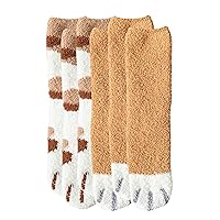 EFOFEI Womens 6 Pairs Fuzzy Cat Socks Winter Cozy Fleece Slipper Socks Coral Sleep Socks