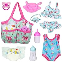 UNICORN ELEMENT 8 Pcs Baby Doll Clothes and Accessories, Baby Doll Feeding and Caring Set with Baby Doll Diaper Bag, Clothes, Diapers, Bottles, Pacifier, Swimsuits,Best Gift for Kids