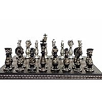 The Chess Empire- Royal Carved Heavy Weighted Solid Brass Luxury Chess Set Black & Silver Coated Complete Chess Set 3.75