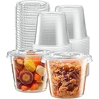 (5 oz - 100 Sets) Clear Diposable Plastic Portion Cups With Lids, Small Mini Containers For Portion Controll, Meal Prep, Sauce Cups, Slime, Medicine, Dressings, Crafts, Disposable Souffle Cups
