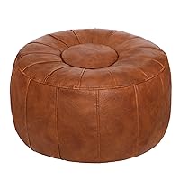 Unstuffed Handmade Moroccan Round Pouf Foot Stool Ottoman Seat Faux Leather Large Storage Bean Bag Floor Chair Foot Rest for Living Room, Bedroom or Wedding Gifts (Light Brown)