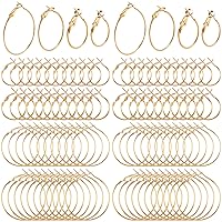 PAGOW 96Pcs Earring Hoops for Jewelry Making, Hypoallergenic Alloy Round Earrings Finding, Gold Open Beading DIY Earrings Craft Art Accessories