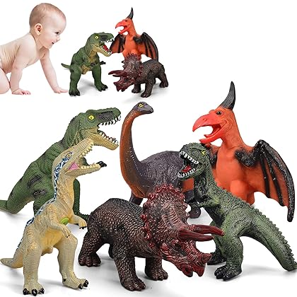 Gzsbaby 6 Piece Jumbo Dinosaur Toys for Kids and Toddlers, 13-17 Inches Blue Velociraptor T-Rex, Large Soft Dinosaur Toys Set for Dinosaur Lovers - Perfect Dinosaur Party Favors, Birthday Gifts