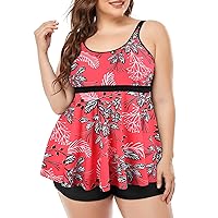 Mycoco Womens Plus Size Tankini Swimsuits with Shorts Athletic Two Piece Flowy Swimdress Tummy Control Bathing Suits