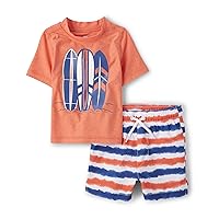 The Children's Place Baby Boys' and Toddler Swim Trunk and Short Sleeve Rashguard 2-Piece Set