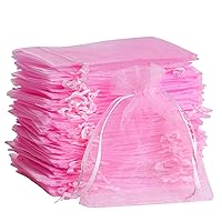 Bskifnn 120pcs Organza Bags Satin Drawstring Organza Pouch Mother's Day Valentine's Day Halloween Candy Bags Wedding Party Favor Gift Bag Jewelry Bags 3.54''x4.33''(9x11cm) (Pink)