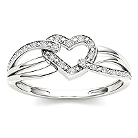 Sterling Silver 1/20ct TDW Diamond Heart Shape Fashion Ring (I-J, I2)