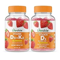 Lifeable Vitamin D3 + Vitamin K2 + Vitamin D 10000 IU, Gummies Bundle - Great Tasting, Vitamin Supplement, Gluten Free, GMO Free, Chewable Gummy