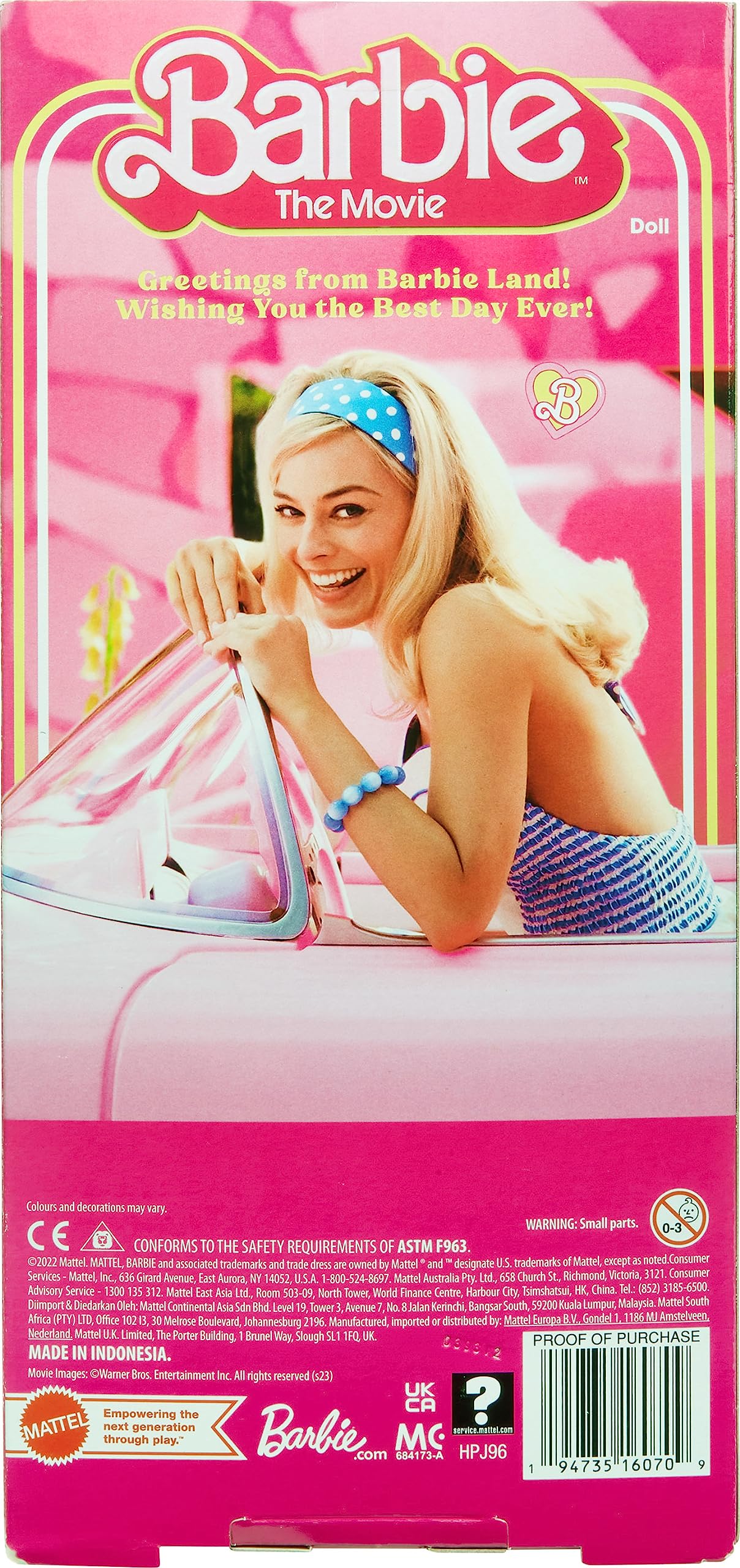 Barbie The Movie Doll, Margot Robbie as Barbie, Collectible Doll Wearing Pink and White Gingham Dress with Daisy Chain Necklace