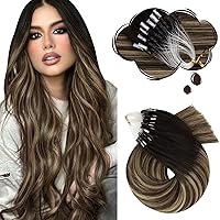 Moresoo Microlink Hair Extensions Human Hair Black to Dark Brown with Ash Blonde Micro Link Hair Extensions Ombre Blonde Micro Loop Hair Extensions Cold Fusion Human Hair 50G/50S 18Inch