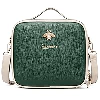 LACATTURA Travel Makeup bag, Leather Makeup Train Case Cosmetic Organizer for Makeup Brushes Toiletry Digital Accessories, Portable Artist Storage Bag With Shoulder Strap for Women lady Green