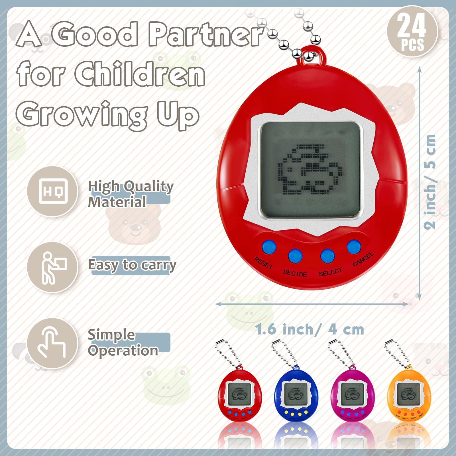 Lewtemi 24 Pieces Virtual Pet Keychains for Kids Electronic Digital Pets 168 Pets Retro Handheld Game Machine Nostalgic 90s Toy for Halloween Christmas