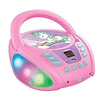 Lexibook Unicorn - Bluetooth CD Player for Kids – Portable, Multicoloured Light Effects, Microphone Jack, Aux-in Jack, AC or Battery-Operated, Girls, Boys, Pink, RCD109UNI