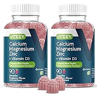 Calcium Magnesium Zinc Gummies with Vitamin D3 - Supports Bone Health, Nerve & Immune Function - Calcium Magnesium Zinc D3 Supplement for Adults & Teens - GMO Free - Chewable Raspberry Flavored Gummy