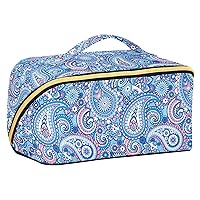 Blue Paisley Flower Makeup Bag Large Cosmetic Bags for Women Travel Makeup Bags for Women Cosmetic Bag Organizer Makeup Pouch Toiletry Bag for Toiletries Cosmetics Travel Daily Use