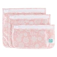 Bumkins Travel Bag, Toiletry, TSA Approved Pouch, Zip Bag, Quart Size Airline Compliant, Clear-Sided, Baby, Diaper Bag Organization, Makeup, Accessories, Packing, Set of 3 Sizes, Floral Gray