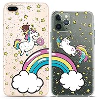 Matching Couple Cases Compatible for iPhone 15 14 13 12 11 Pro Max Mini Xs 6s 8 Plus 7 Xr 10 SE 5Kawaii Unicorn Cat Rainbow Silicone Cover Bff Bro Clear Cute Art Mate Girl Best Gift Friends Teen