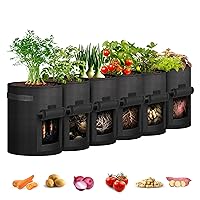 iPower Potato Grow Bags with Flap 10 Gallon 6 Pack, Garden Planting Pot with Durable Handle and Harvest Window, Thickened Nonwoven Fabric Container for Potato, Tomato, Carrot, Vegetable and Fruits
