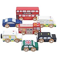 London Car Set Premium Wooden Toys for Kids Ages 3 Years & Up (TV267), 7-pk