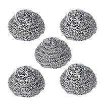 uxcell Wire Scourer Kitchen Steel Wire Ball Stainless Steel Scrubber Kitchen Cooking Pot Pot Pad Cookware Cleaning Silver Tone 5pcs 76x38mm