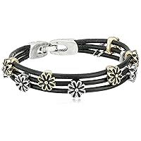 Lucky Brand Two Tone Flower Woven Leather Bracelet