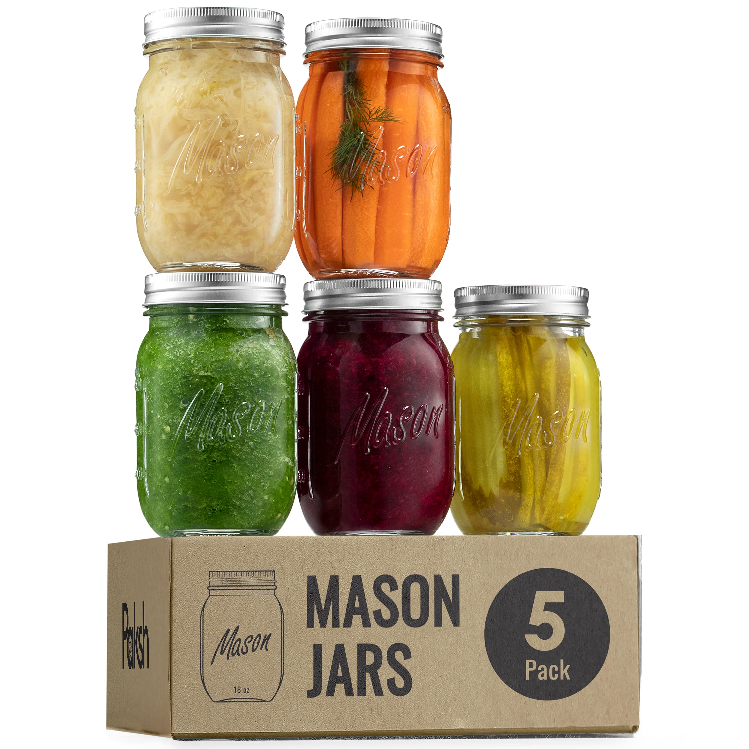 Mua Paksh Novelty Mason Jars with Lids & Sealer - 5 Pack 16 Oz ...