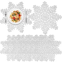 Snowflake Placemat Set 15 Inch Pressed Vinyl Placemat Metallic Christmas Placemat Washable Heat Resistant Non Slip Placemat Hollow Out for Xmas Holiday Dining Table Kitchen (Silver, 48 Pcs)