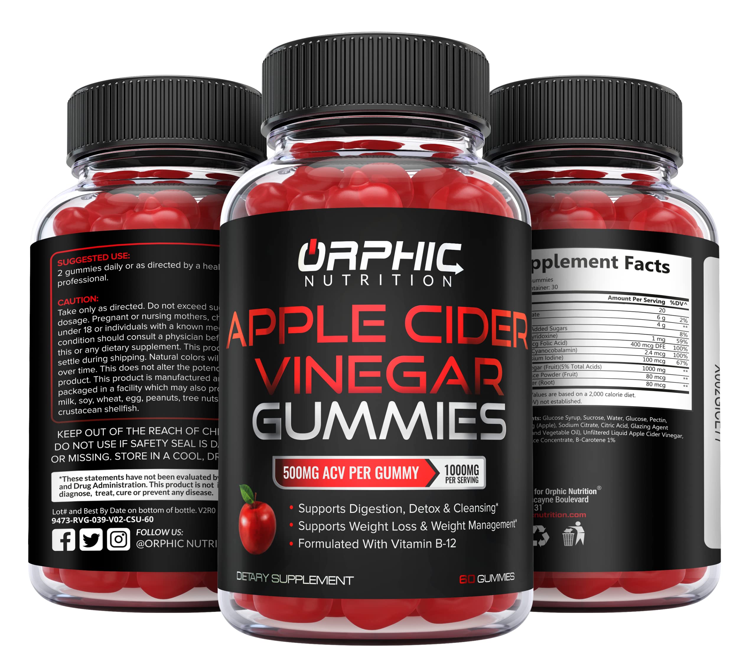 Apple Cider Vinegar Gummies - 1000mg -Formulated to Support Weight Loss Efforts, Normal Energy Levels & Gut Health* - Supports Digestion, Detox & Cleansing* - ACV Gummies W/VIT B12, Beetroot