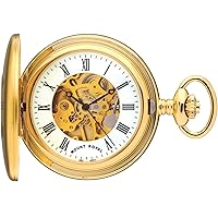 Skeleton Half Hunter Pocket Watch Gold Plated Plain Back - 17 Jewel Movement