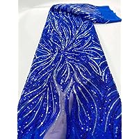 White African Swiss Voile Lace Fabric 2023 Mesh French Sequins Tulle Sewing Net Fabric Lace for Party Prom Dress FC208 (Royal Blue)
