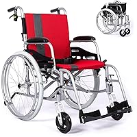 Magnesium Lightweight Wheelchair - 21lbs Self Propelled Chair with Travel Bag & Cushion, Folding 17.5” W Seat, Park & Brake Anti Tipper, Swing Away Footrests, Ultra Light (Red with Gray Stripe)