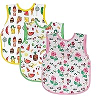 BapronBaby Eric Carle Bapron Bundle - Bapron (Sz Baby/Toddler 6m-3T) + Food Parade + Tropical Fruit + Pink Floral Caterpillar - Soft Waterproof Stain Resistant Bib - Machine Washable