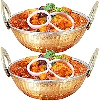 Heavy-Duty Copper Bowl Kadai, Food Grade Copper and Steel Serving Karahi Bowls, Multipurpose Indian Serving Kadhai Copper Bowls, Diameter 5 Inches Pack of (2)