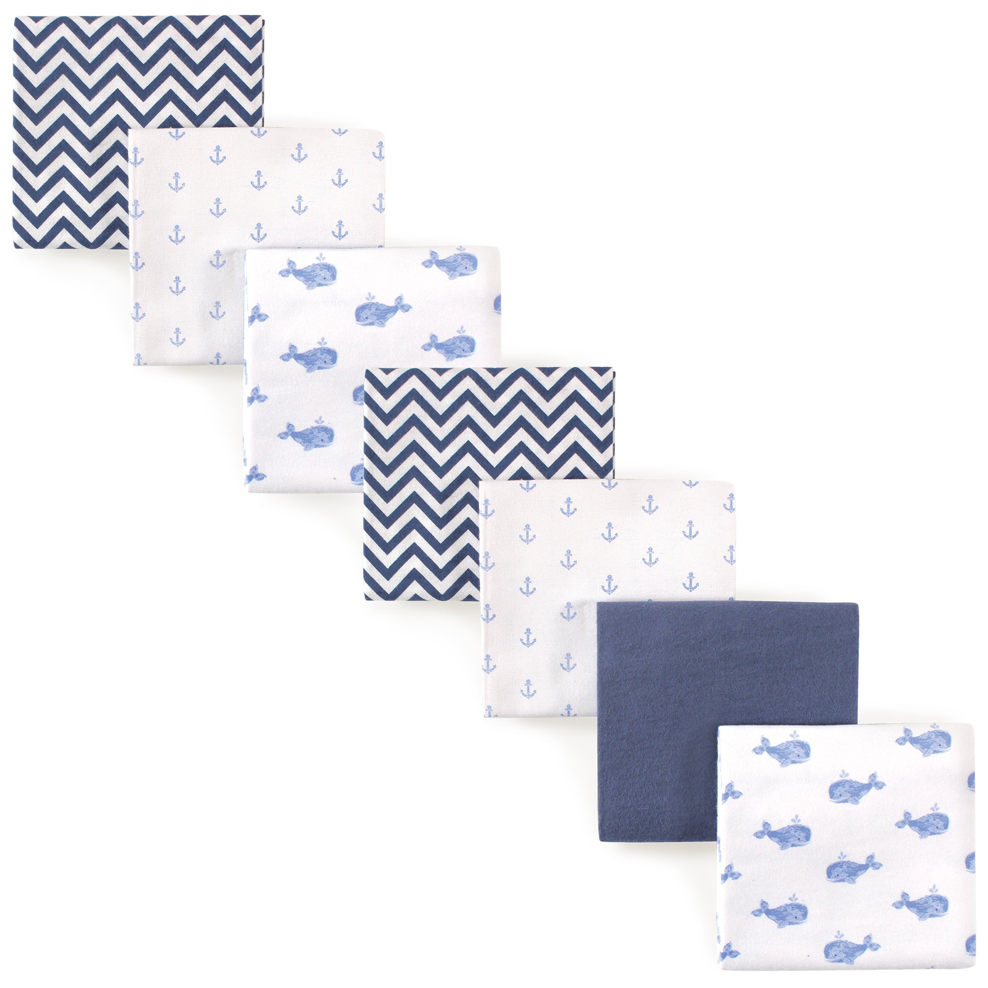 Hudson Baby Unisex Baby Cotton Flannel Receiving Blankets Bundle, Blue Whale, One Size