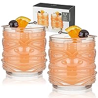 Viski Pacific Tiki Glasses Stackable Lowball DOF Tumblers, Tropical Cocktail and Bar Gifts for Rum and Whiskey, 12 Oz, Set of 2
