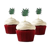 Pineapple Leaf Cake Toppers Tropical Leaves Glitter Cupcake Picks Cake Decoration for Wedding Birthday Hawaii Luau Party Decoration 12 pc
