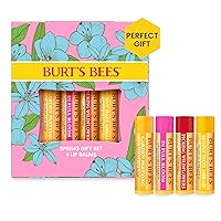 Burt's Bees Lip Balm Mothers Day Gifts for Mom - In Full Bloom Set, Original Beeswax, Dragonfruit Lemon, Tropical Pineapple & Strawberry, Natural Origin Lip Treatment With Beeswax, 4 Tubes, 0.15 oz.