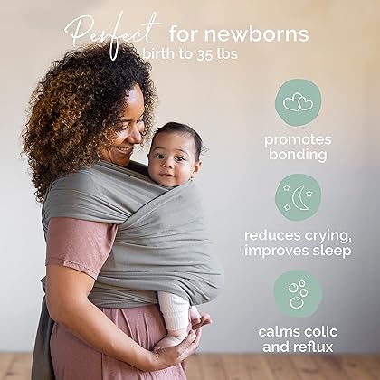 Boba Baby Wrap Carrier Newborn to Toddler - Stretchy Baby Wraps Carrier - Baby Sling - Hands-Free Baby Carrier Wrap - Baby Carrier Sling - Baby Carrier Newborn to Toddler 7-35 lbs (Grey)