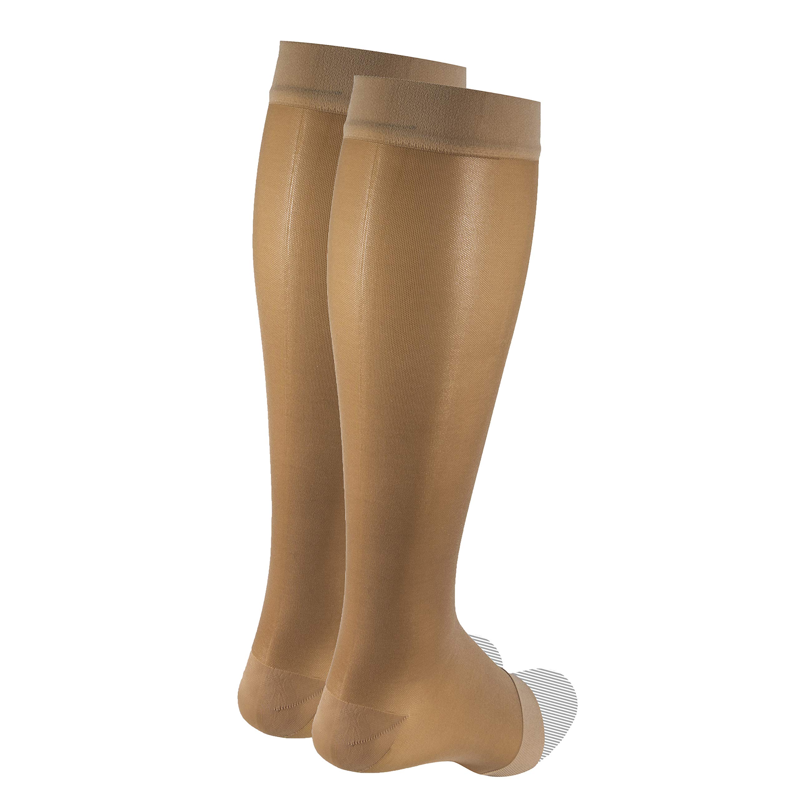 Truform Sheer Compression Stockings, 15-20 mmHg, Women's Knee High Length, Open Toe, 20 Denier, Beige, Large