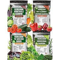 Ultimate Set of Vegetable, Medicinal Herb, Greens, Sweet, and Hot Pepper Seeds - 100% Non GMO Heirloom and USA Grown - Total 8800+ Seeds for Planting Outdoor, Indoor, and Hydroponics