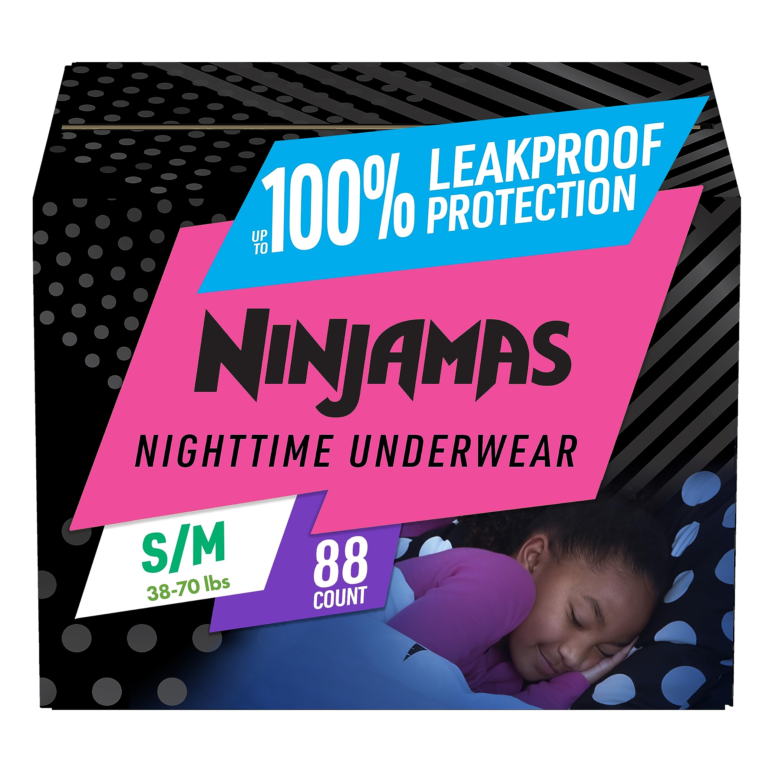 Buy Pampers Ninjamas Nighttime Bedwetting Underwear Girls Size S/M (38-65  lbs) 88 Count (Packaging & Prints May Vary)