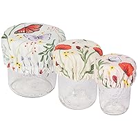 Now Designs Morning Meadow Save It Reusable Cotton Mini Bowl and Jar Covers 3.5 inches, 4.5 inches and 6.5 inches, Set of 3