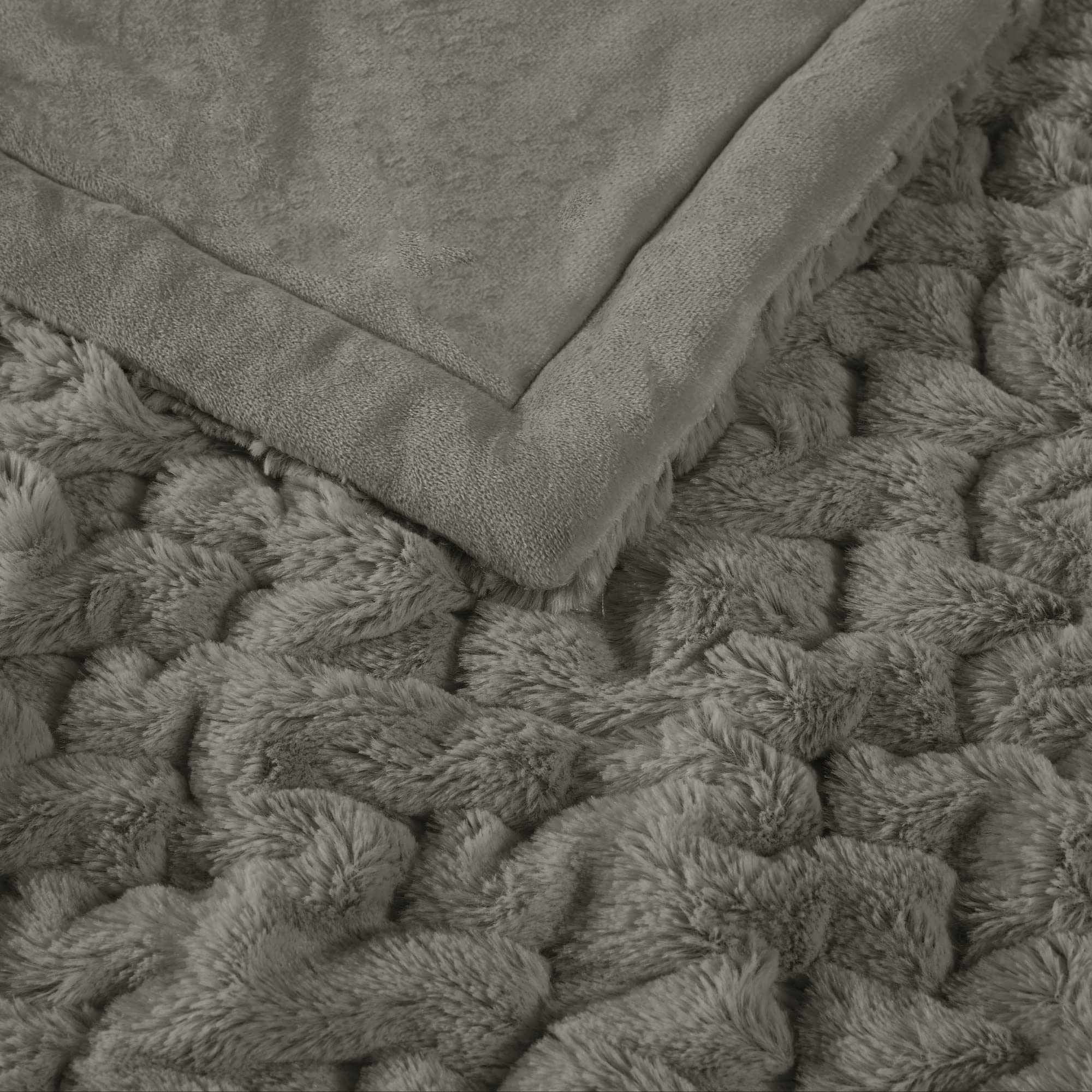 Madison Park Ruched Fur Luxury Throw Premium Soft Cozy Brushed Long Faux Fur For Bed, Couch or Sofa , 50x60