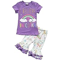 I Believe in Unicorns Print Two Pieces Pants Set 2t-8