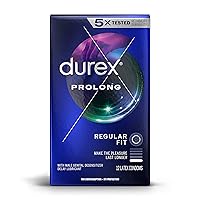 Condom Prolong Natural Latex Condoms, 12 Count - Ultra Fine, ribbed and dotted with delay lubricant, Regular Fit